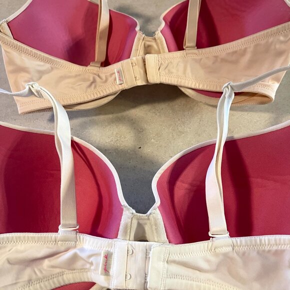 Lot of 2 Pink Victoria's Secret Bras 36DD White, Pink Padded, Underwire, Push up - Picture 5 of 7